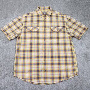 Duluth Breezeshooter Performance Shirt Mens Large Yellow/Red/Blue S/S Polyester